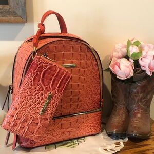 Source Unknown Coral Croc-Embossed Backpack with Matching Wristlet
